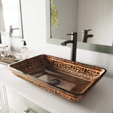 VIGO Golden 22.25 inch L x 14.5 inch W Over the Counter Freestanding Glass Rectangular Vessel Bathroom Sink in Gold and Brown Fusion - Sink for Bathroom VG07045