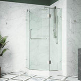 VIGO VG6062BNCL38W 38.13" -38.13"W -78.75"H Frameless Hinged Neo-angle Shower Enclosure with Clear 0.38" Tempered Glass Stainless Steel Hardware in Brushed Nickel Finish, Reversible Handle and Base