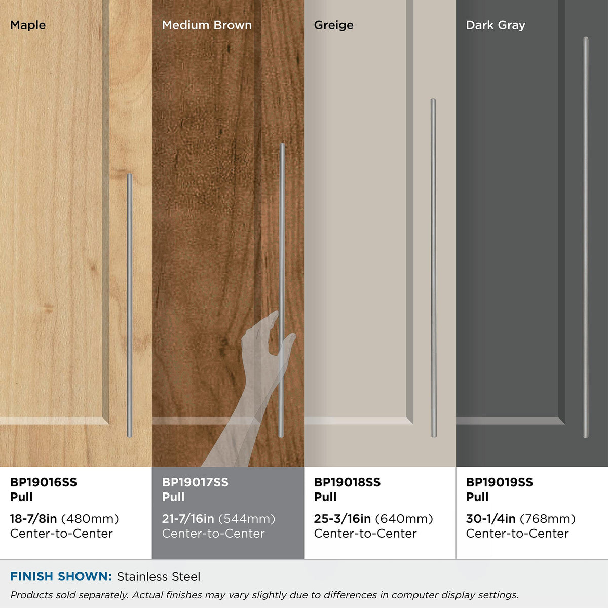 Amerock Cabinet Pull Stainless Steel 21-7/16 inch (544 mm) Center to Center Bar Pulls 1 Pack Drawer Pull Drawer Handle Cabinet Hardware