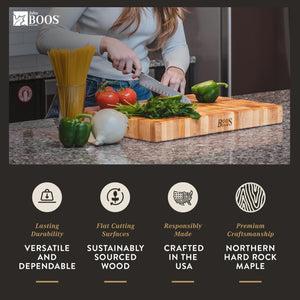 John Boos CCB183-S Large Maple Wood Cutting Board for Kitchen 18 x Inches, 3 Inches Thick Reversible End Grain Charcuterie Block with Finger Grips 18X18X3 MPL-END GR-REV-GR