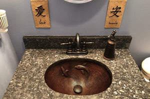 Premier Copper Products LO19FKOIDB 19-Inch Oval Under Counter Hammered Copper Bathroom Sink with Koi Fish Design
