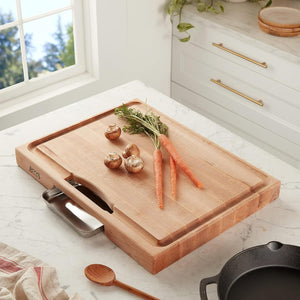 John Boos PM2418225-P Newton Prep Master Large Maple Wood Cutting Board for Kitchen, 24 Inches x 18 Inches, 2.25 Thick Reversible Edge Grain with Juice Groove & Stainless Pan 24X18X2.25 MPL-EDGE GR-PREP MSTR II