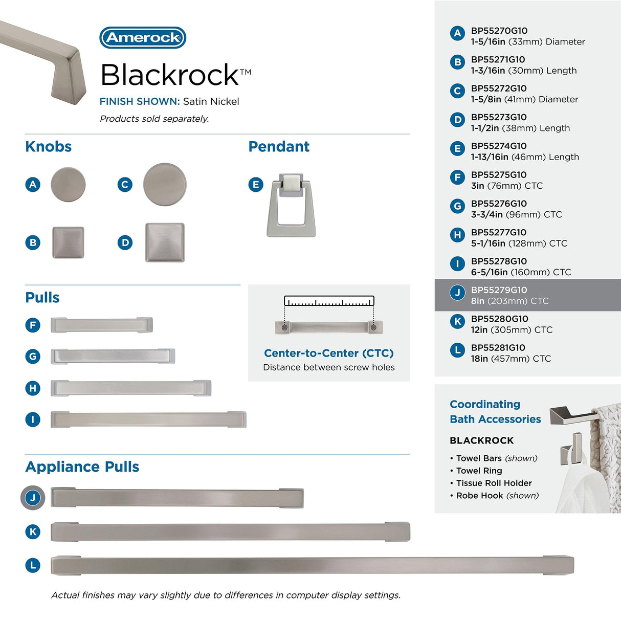 Amerock Appliance Pull Satin Nickel 8 inch (203 mm) Center to Center Blackrock 1 Pack Drawer Pull Drawer Handle Cabinet Hardware