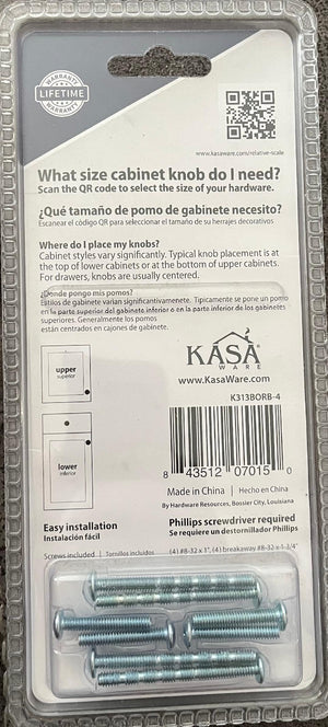 KasaWare K313BORB-4 1" Diameter Flared Foot Square Knob, 4-pack