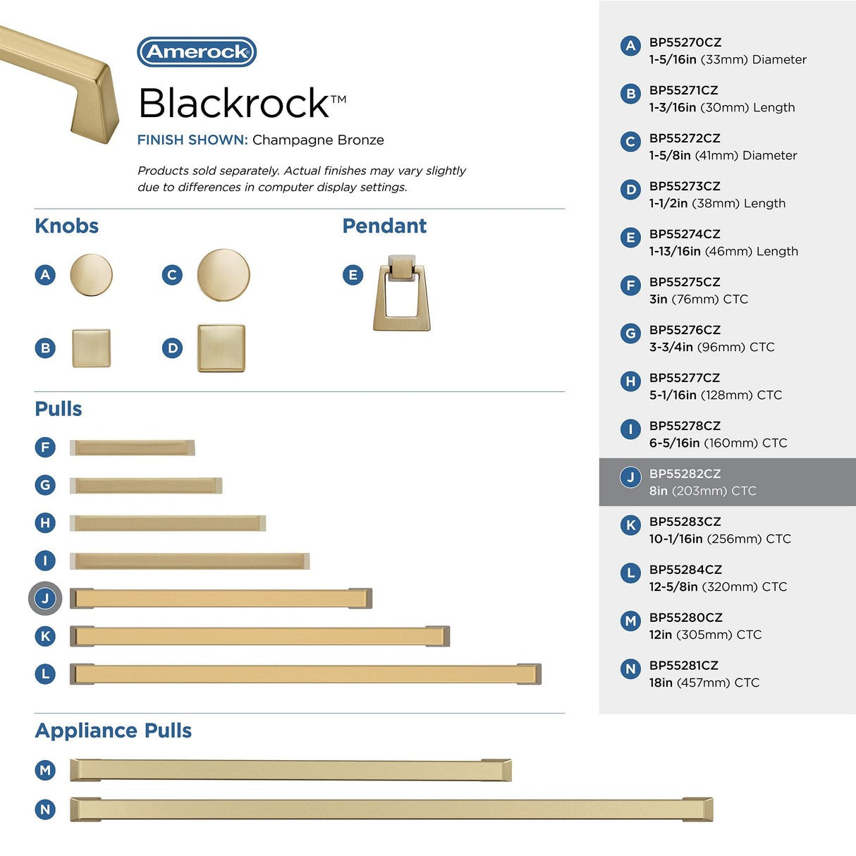 Amerock BP55282CZ Champagne Bronze Cabinet Pull 8 in (203 mm) Center-to-Center Cabinet Handle Blackrock Drawer Pull Kitchen Cabinet Handle Furniture Hardware