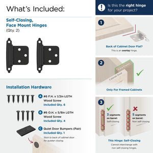 Amerock Cabinet Hinge Variable Overlay Hinge Matte Black 2 Pack Self-Closing Hinge Face Mount Hinge Cabinet Door Hinge