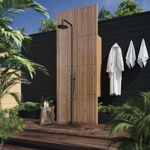 PULSE ShowerSpas 1065-MB Pipeline Outdoor Shower System, 10" Showerhead, Pivoting Arm, Hand Shower, Foot Spout Rinse, 316 Stainless-Steel Body, Matte Black