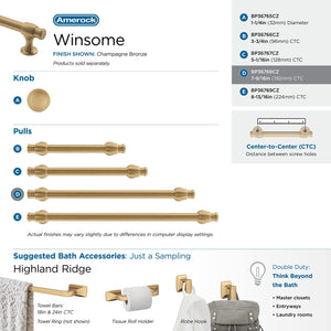 Amerock Cabinet Pull Champagne Bronze 7-9/16 inch (192 mm) Center-to-Center Winsome 1 Pack Drawer Pull Cabinet Handle Cabinet Hardware
