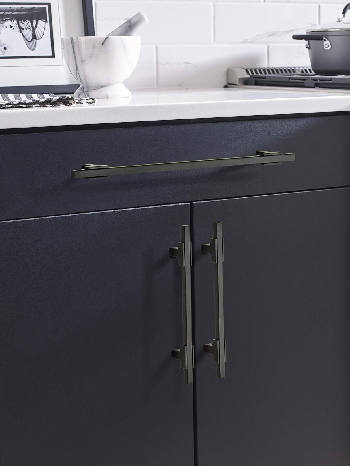 Amerock Cabinet Pull Matte Black/Matte Black 10-1/16 inch (256 mm) Center to Center Urbanite 1 Pack Drawer Pull Drawer Handle Cabinet Hardware