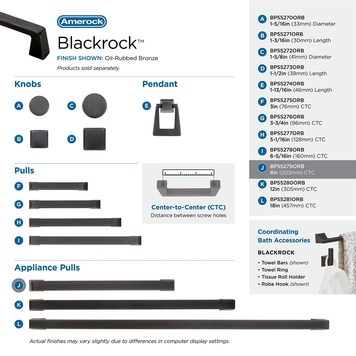 Amerock Appliance Pull Oil Rubbed Bronze 8 inch (203 mm) Center to Center Blackrock 1 Pack Drawer Pull Drawer Handle Cabinet Hardware