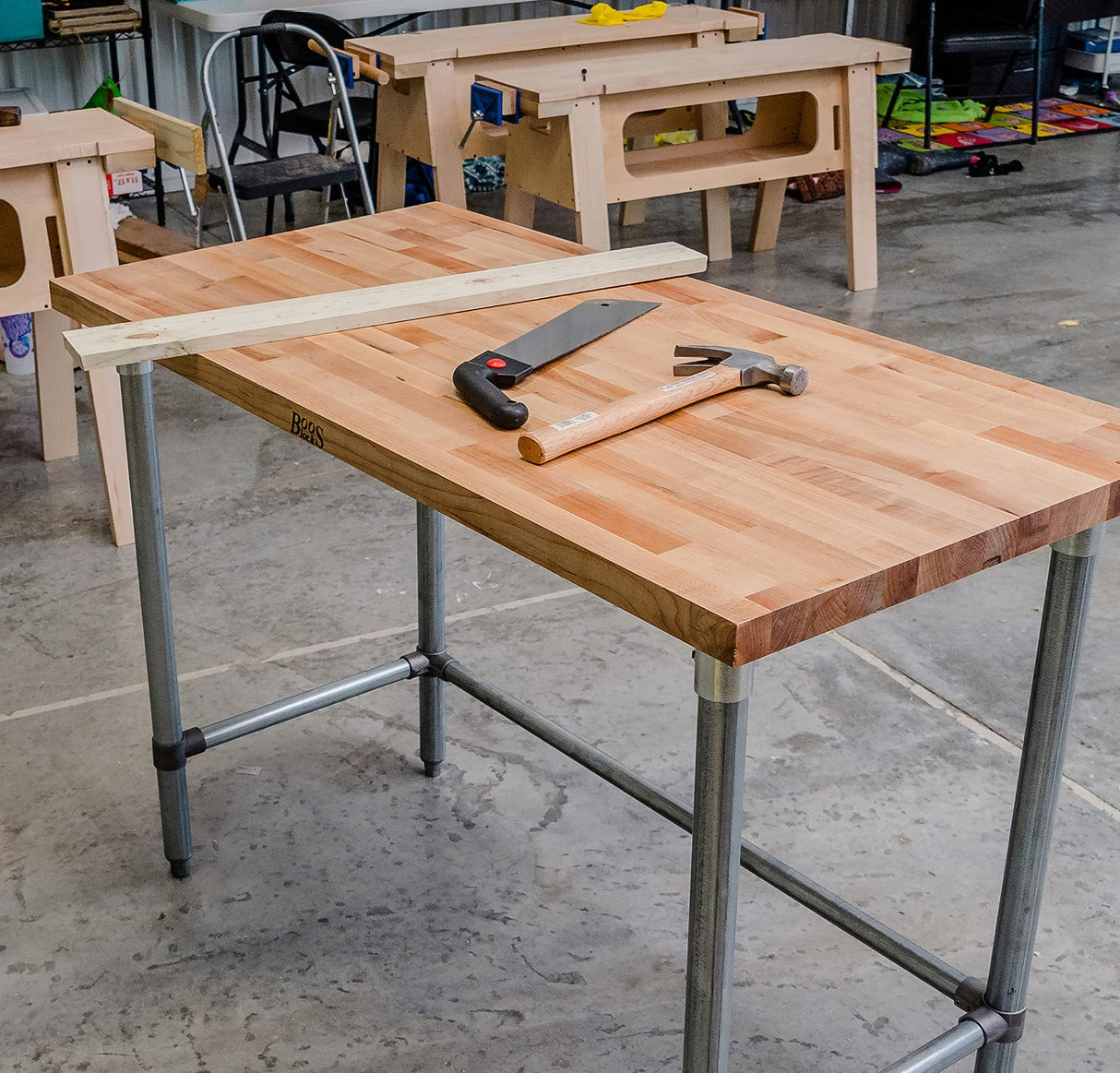 John Boos JNB10 Maple Top Work Table with Galvanized Steel Base and Bracing, 72" Long x 30" Wide 1-1/2" Thick