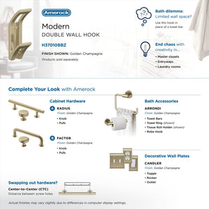 Amerock H37010BBZ Avid Double Prong Decorative Wall Hook Golden Champagne Hook for Coats, Hats, Backpacks, Bags Hooks for Bathroom, Bedroom, Closet, Entryway, Laundry Room, Office