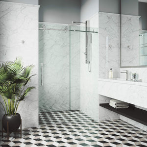 VIGO Adjustable 68-72 in. W x 76 in. H Elan Cass Frameless Glass Shower Door with Aerodynamic Shower Glass Door Chrome Shower Kit Complete and Door Glass Sliding Door - VG6044CHCL7276