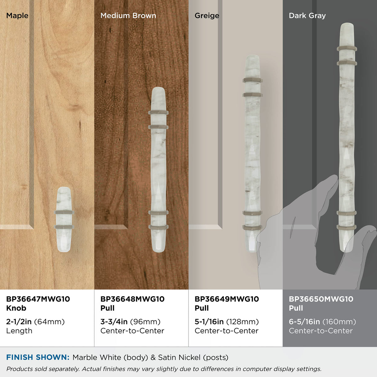 Amerock Cabinet Pull Marble White/Satin Nickel  6-5/16 inch (160 mm) Center to Center Carrione 1 Pack Drawer Pull Drawer Handle Cabinet Hardware