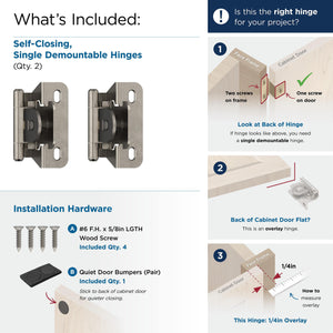Amerock BPR871514 Kitchen Cabinet Hinge 1/4 in (6 mm) Overlay Single Demountable Partial Wrap Nickel Kitchen Cabinet Door Hinge 1 Pair/2 Pack Functional Hardware