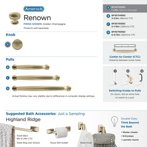 Amerock Cabinet Knob |Golden Champagne 1-1/4 in (32 mm) Diameter Drawer Knob Renown Kitchen and Bath Hardware Furniture Hardware