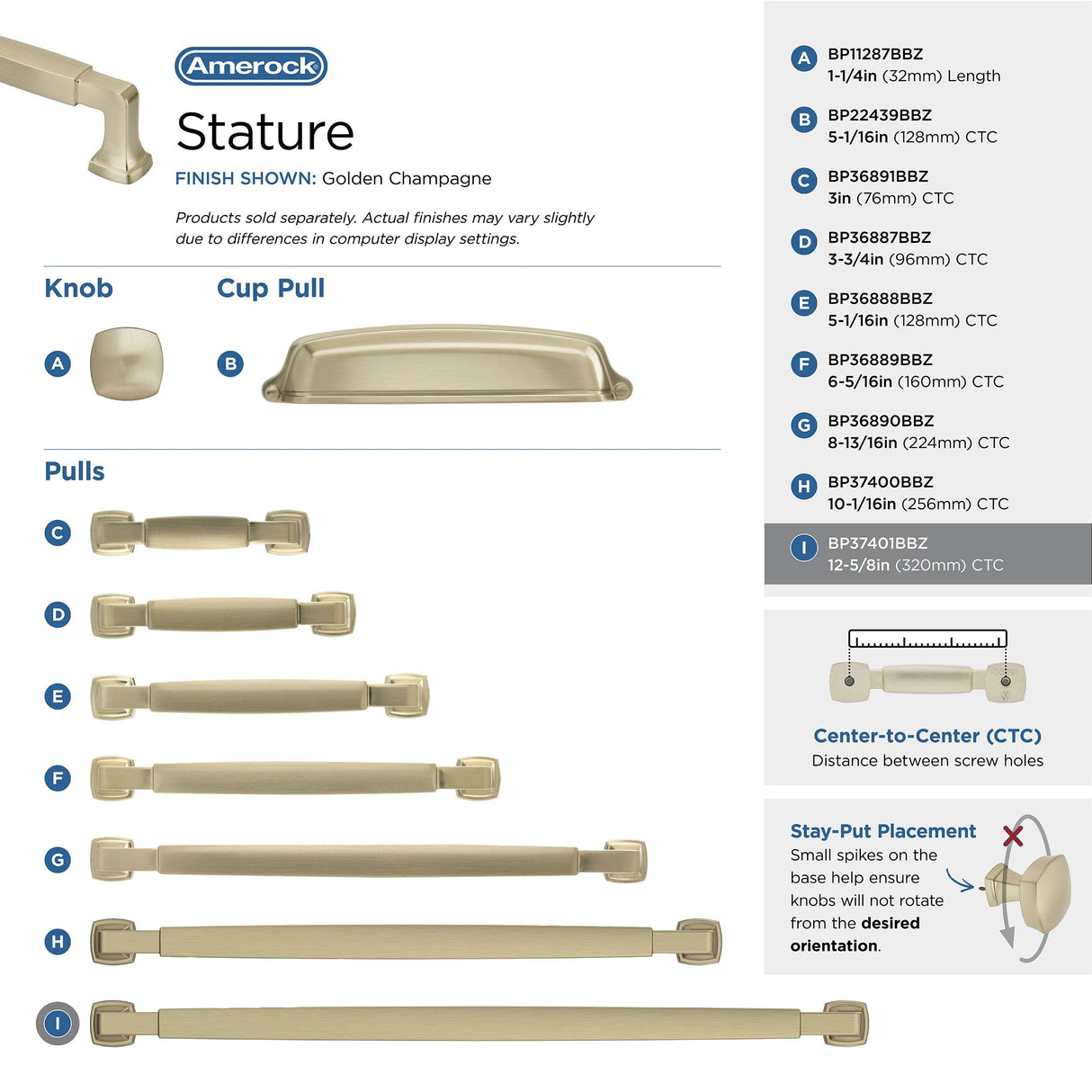 Amerock BP37401BBZ Golden Champagne Cabinet Pull 12-5/8 in (320 mm) Center-to-Center Cabinet Handle Stature Drawer Pull Kitchen Cabinet Handle Furniture Hardware