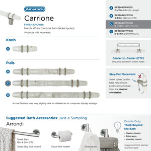 Amerock Cabinet Pull Marble White/Satin Nickel  5-1/16 inch (128 mm) Center to Center Carrione 1 Pack Drawer Pull Drawer Handle Cabinet Hardware
