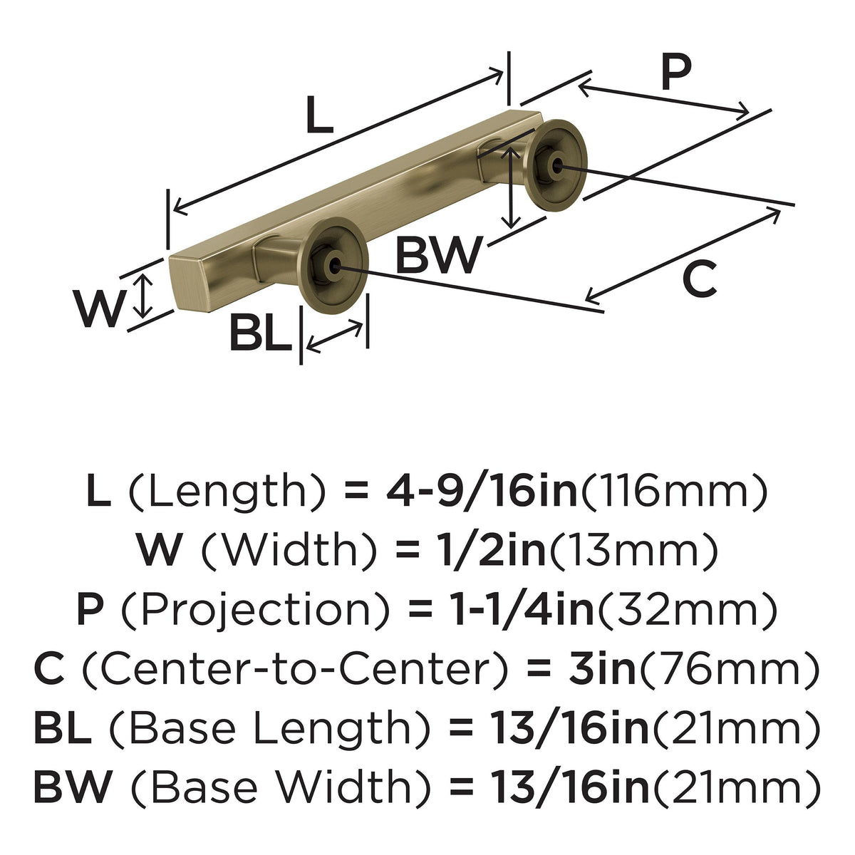 Amerock BP37103BBZ Everett 3 in (76 mm) Center-to-Center Golden Champagne Cabinet Pull Kitchen Cabinet Hardware Furniture Hardware Bathroom Drawer Handle