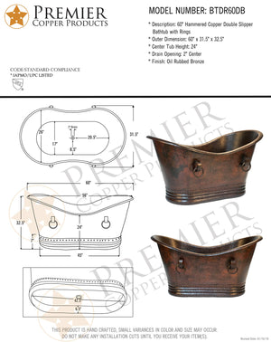 Double 60" x 32" Slipper Bathtub
