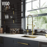 VIGO VG02007MGK1 27" H Zurich Single-Handle with Pull-Down Sprayer Kitchen Faucet with Deck Plate in Matte Gold