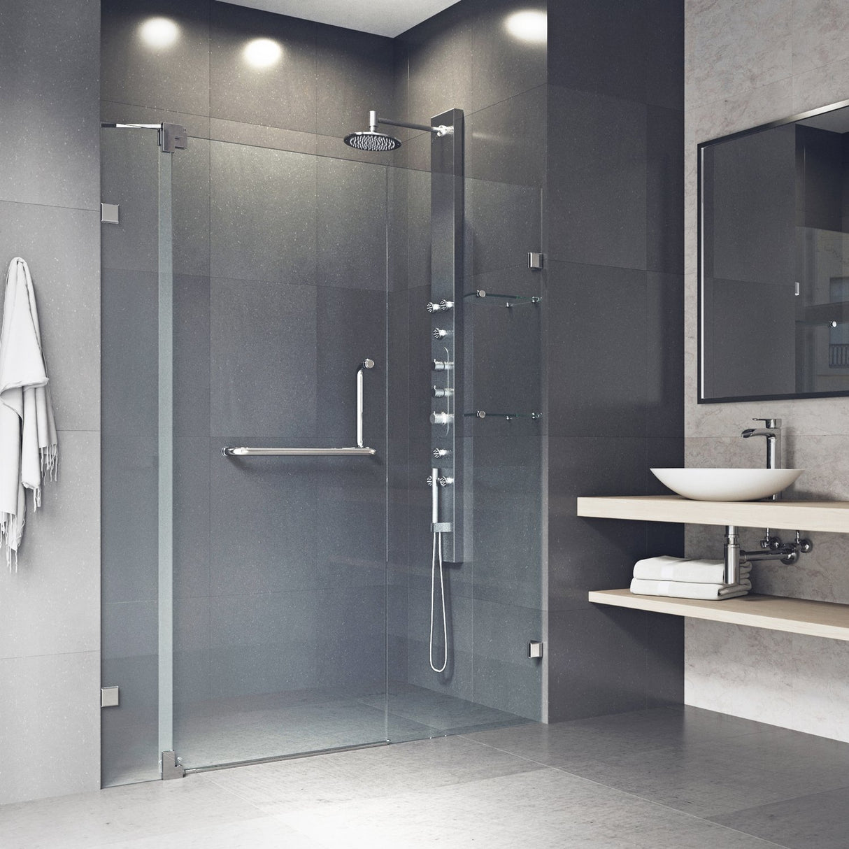 VIGO Adjustable 54 - 60 in. W x 72 in. H Frameless Pivot Rectangle Shower Door with Clear Tempered Glass and St. Steel Hardware in Brushed Nickel Finish with Reversible Handle - VG6042BNCL60
