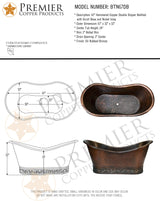 Premier Copper Products BTN67DB 67-Inch Hammered Copper Double Slipper Bathtub with Scroll Base and Nickel Inlay, Oil Rubbed Bronze