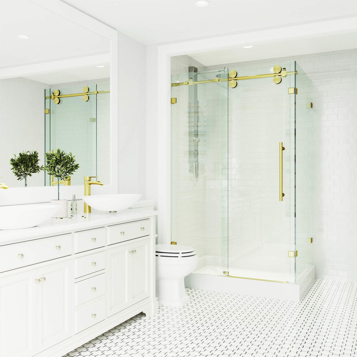 VIGO 48"W x 80"H Winslow Frameless Sliding Rectangle Shower Enclosure with Clear Tempered Glass, Right Door Handle and Stainless Steel Hardware in Matte Brushed Gold and Left Base-VG6051MGCL48WL
