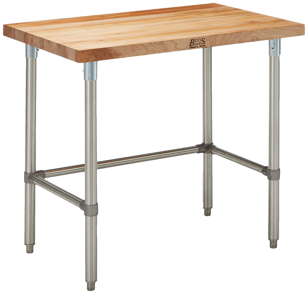 John Boos SNB18 Maple Top Work Table with Stainless Steel Base and Bracing, 120" Long x 36" Wide 1-3/4" Thick