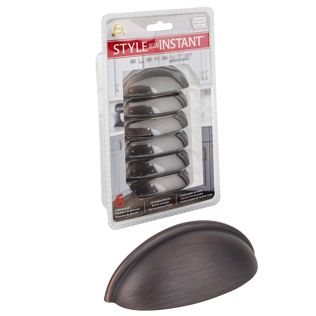 Elements 2981DBAC-R 3" Center-to-Center Brushed Oil Rubbed Bronze Florence Retail Packaged Cabinet Cup Pull