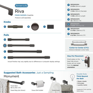 Amerock Cabinet Pull Graphite 3-3/4 inch (96 mm) Center to Center Riva 1 Pack Drawer Pull Drawer Handle Cabinet Hardware