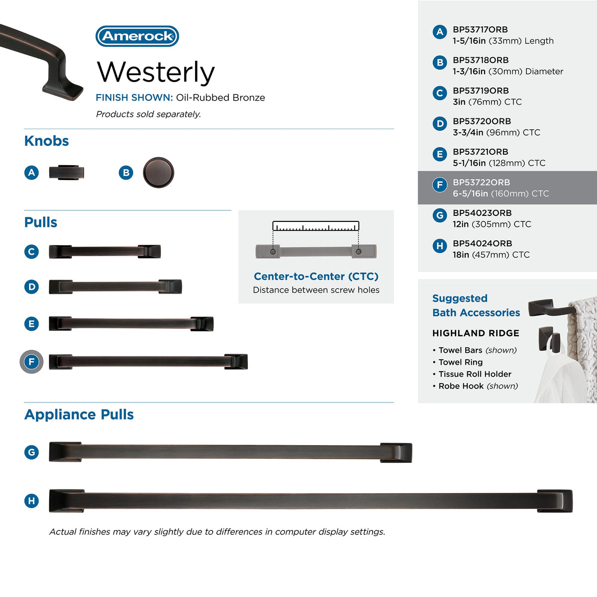 Amerock Cabinet Pull Oil Rubbed Bronze 6-5/16 inch (160 mm) Center to Center Westerly 1 Pack Drawer Pull Drawer Handle Cabinet Hardware