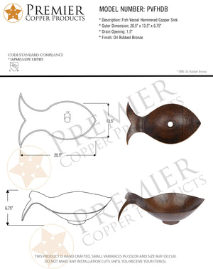 Premier Copper Products PVFHDB 20.5-Inch Fish Vessel Hammered Copper Sink