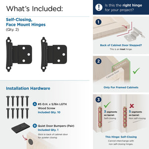 Amerock BPR7928FB Cabinet Hinge 3/8 in (10 mm) Inset Self Closing Face Mount Matte Black Kitchen Cabinet Door Hinge 1 Pair/2 Pack Functional Hardware
