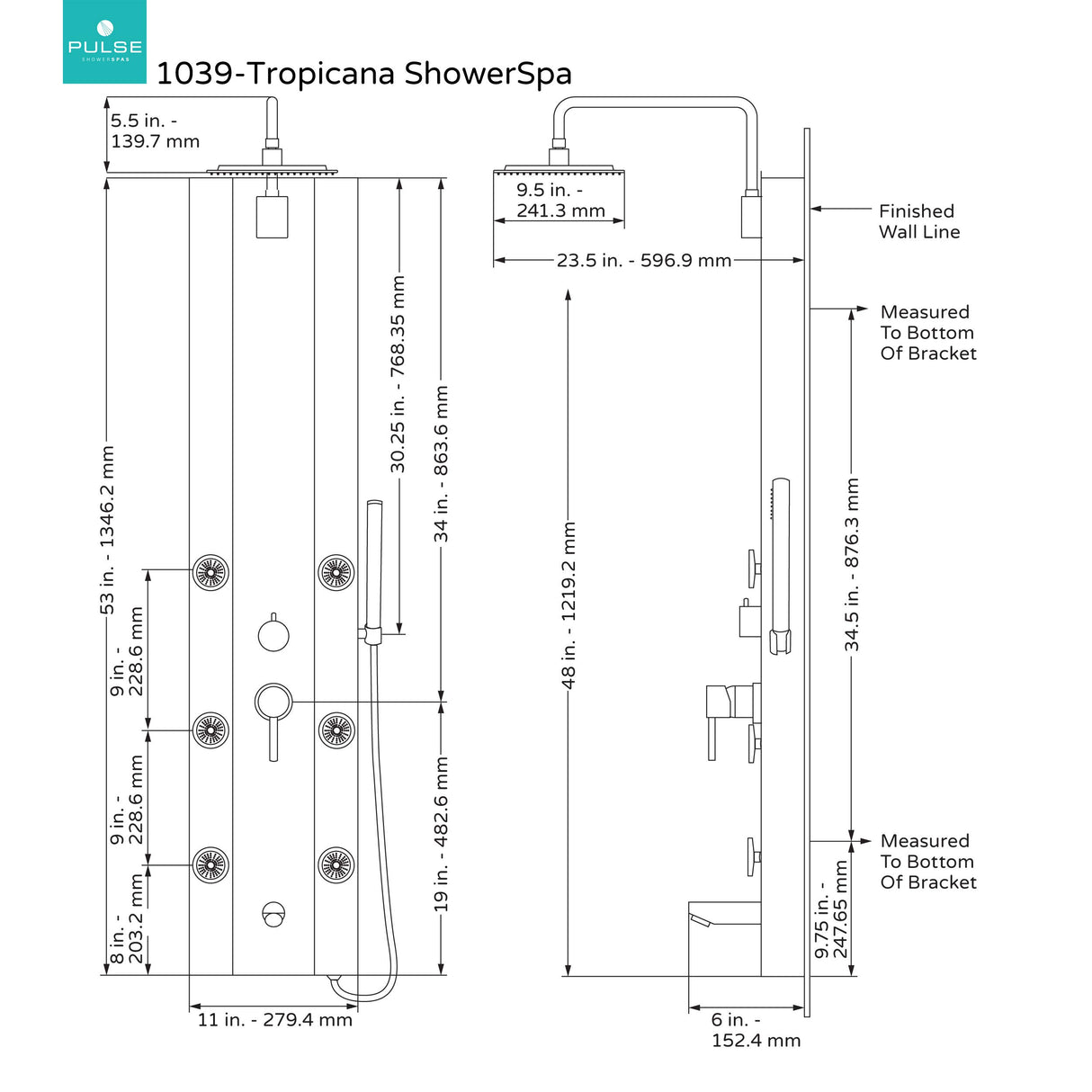 PULSE ShowerSpas 1039W-BN Tropicana ShowerSpa Panel with 10" Rain Showerhead, 6 Body Spray Jets and Hand Shower, White Glass with Brushed Nickel Fixtures, 2.5 GPM