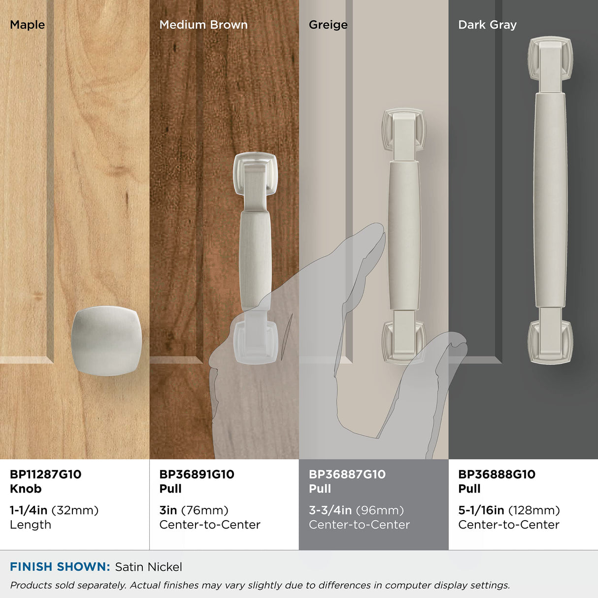 Amerock BP36887G10 Stature Cabinet Pull, 3-3/4 in (96 mm) Center-to-Center, Satin Nickel