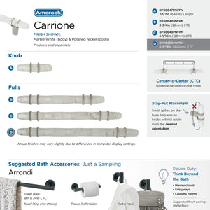 Amerock Cabinet Pull Marble White/Polished Nickel  6-5/16 inch (160 mm) Center to Center Carrione 1 Pack Drawer Pull Drawer Handle Cabinet Hardware