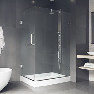 VIGO VG6012CHCL36WR 48.13" -36.13" W -78.75" H Frameless Hinged Rectangle Shower Enclosure with Clear 0.38" Tempered Glass and Stainless Steel Hardware in Chrome Finish and Base