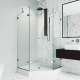 VIGO VG6063BNCL47W 47.0" -47.0"W -78.75"H Frameless Hinged Neo-angle Shower Enclosure with Clear 0.38" Tempered Glass Stainless Steel Hardware in Brushed Nickel Finish with Reversible Handle and Base