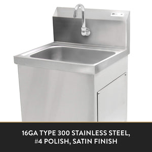 John Boos PBHS-F-1410 Hands-Free Pedestal Hand Washing Sink, 14" Wide x 10" Front to Back 5" Deep Bowl, 1 Centered Splash Mount Faucet Hole, Goose Neck Spout and Foot Valves Included