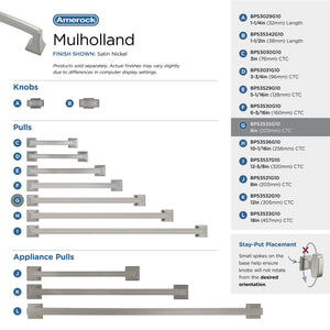 Amerock BP53535G10 Satin Nickel Cabinet Pull 8 in (203 mm) Center-to-Center Cabinet Handle Mulholland Drawer Pull Kitchen Cabinet Handle Furniture Hardware