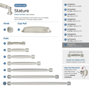 Amerock BP37401G10 Satin Nickel Cabinet Pull 12-5/8 in (320 mm) Center-to-Center Cabinet Handle Stature Drawer Pull Kitchen Cabinet Handle Furniture Hardware