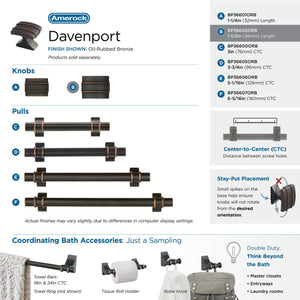 Amerock Cabinet Knob Oil Rubbed Bronze 1-1/2 inch (38 mm) Length Davenport 1 Pack Drawer Knob Cabinet Hardware