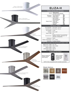 Matthews Fan EKH-BK-WN Eliza-H 3-blade ceiling mount paddle fan in Matte Black finish with walnut ABS blades.