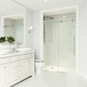 VIGO Adjustable 64-68" W x 76" H Elan E-Class Frameless Sliding Rectangle Shower Door with Clear Tempered Glass, Reversible Door Handle and Stainless Steel Hardware in Chrome-VG6021CHCL6876