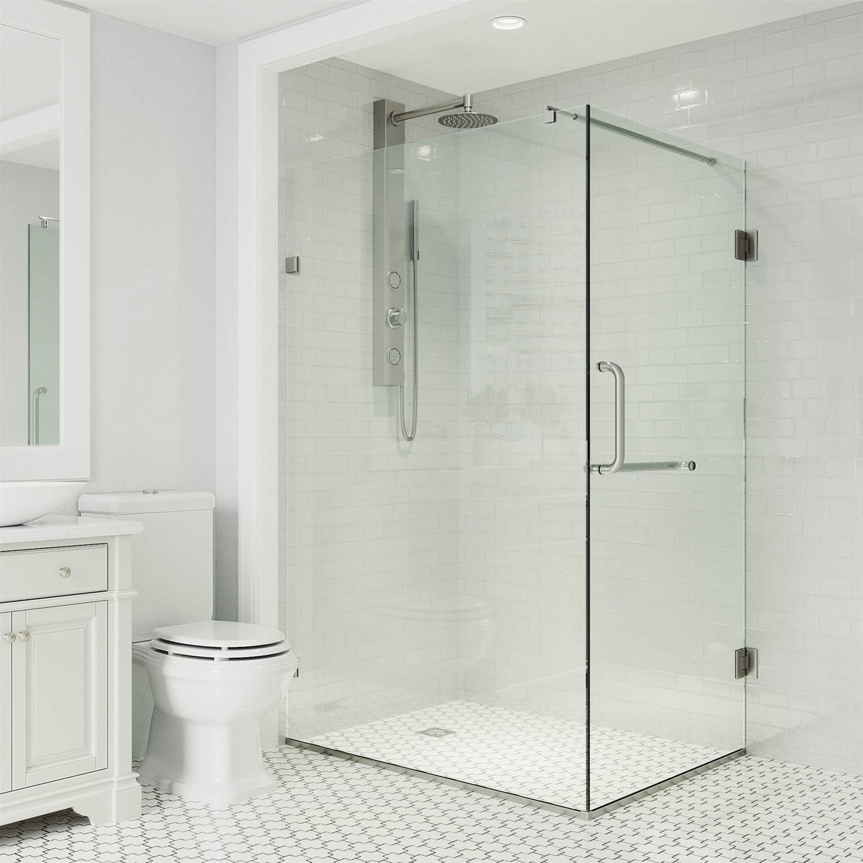 VIGO VG6012BNCL36 34.0" -46.0" W -73.38" H Frameless Hinged Rectangle Shower Enclosure with Clear 0.38" Tempered Glass and Stainless Steel Hardware in Brushed Nickel Finish with Reversible Handle