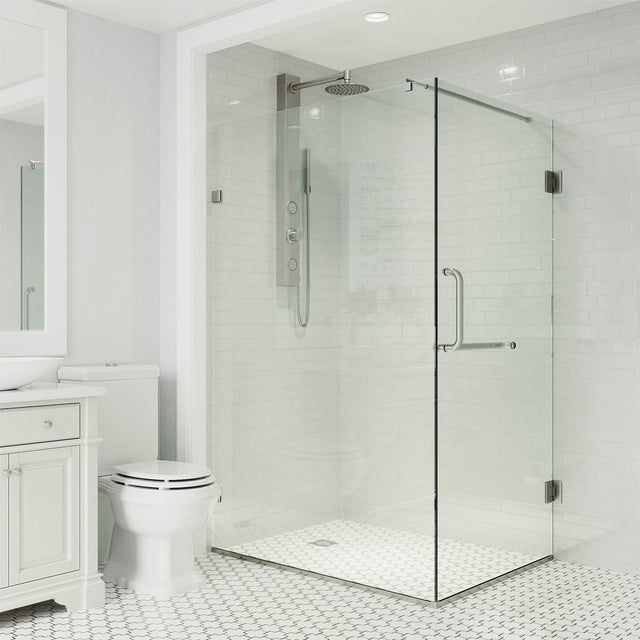 VIGO VG6012BNCL36 34.0" -46.0" W -73.38" H Frameless Hinged Rectangle Shower Enclosure with Clear 0.38" Tempered Glass and Stainless Steel Hardware in Brushed Nickel Finish with Reversible Handle