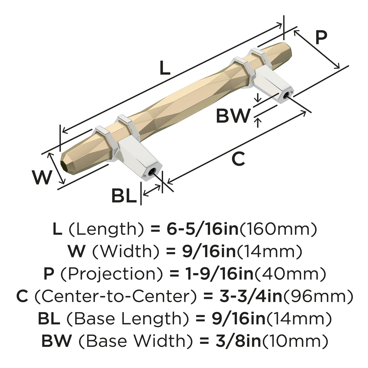 Amerock BP36648BBZ26 London Cabinet Pull, 3-3/4 in. Center-to-Center, Golden Champagne/Polished Chrome