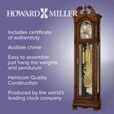 Howard Miller Baldwin Floor Clock 611-200 - Cherry Bordeaux Grandfather Vertical Home Decor with Illuminated Case & Cable-Driven Single-Chime Movement