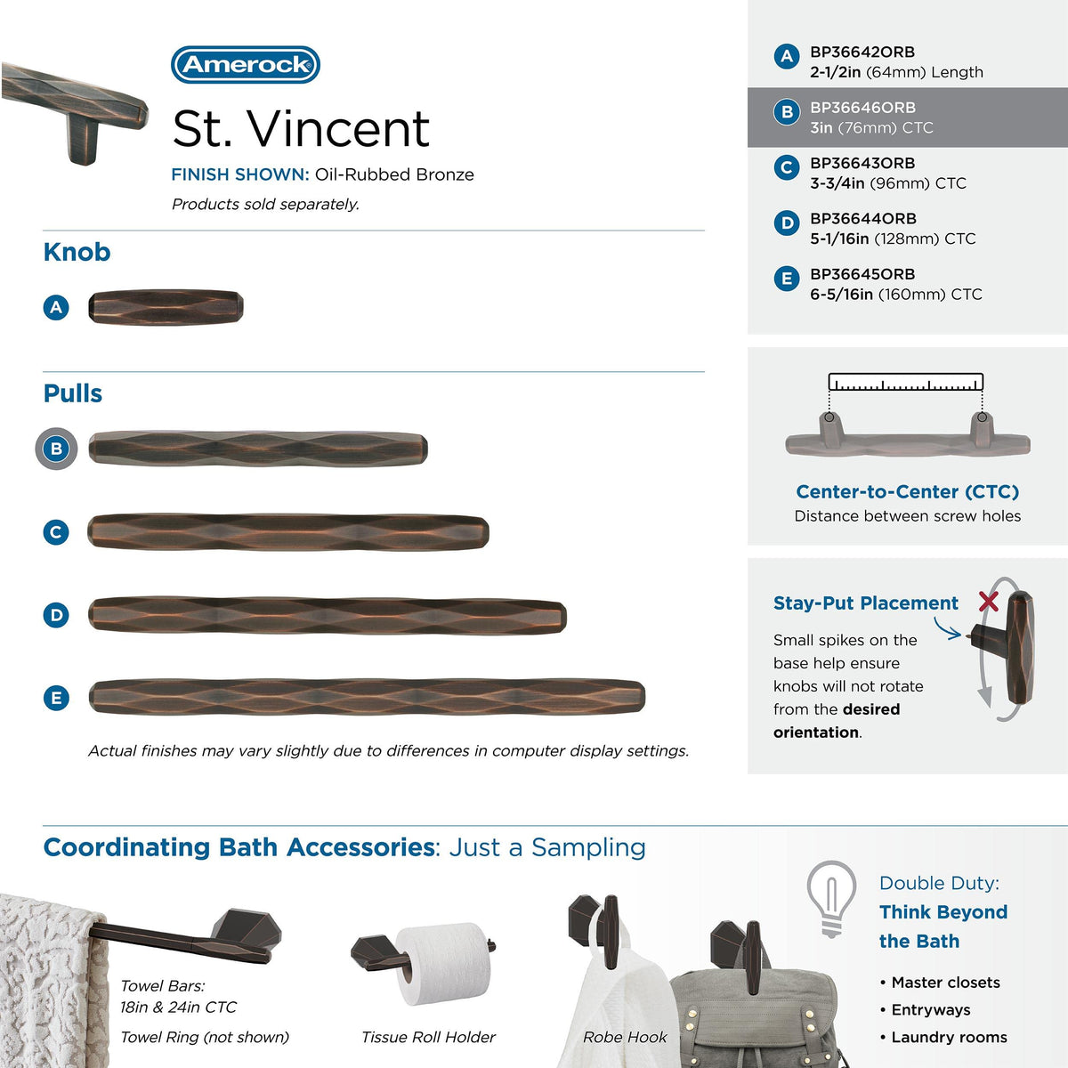 Amerock Cabinet Pull Oil Rubbed Bronze 3 inch (76 mm) Center to Center St. Vincent 1 Pack Drawer Pull Drawer Handle Cabinet Hardware
